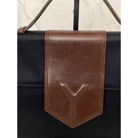 YVES SAINT LAURENT Vintage Top Handle Black Nylon Bag Brown Leather Trim EUC - Picture 5 of 11